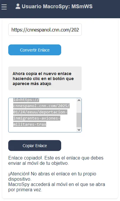 panel de control macrospy 2.2